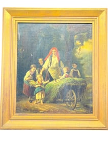 C. 1860 ANTIQUE EUROPEAN GENRE SCENE OIL PAINTING