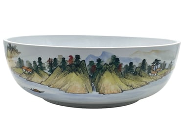 LARGE HAND-PAINTED CHINESE PORCELAIN BOWL 14"