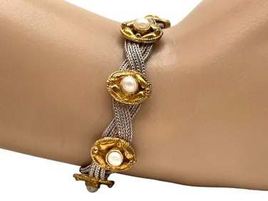 STERLING & PEARL MULTI STRAND BRACELET 30.80G