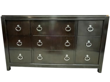 MODERN NINE DRAWER CHROME PULL DRESSER 66"