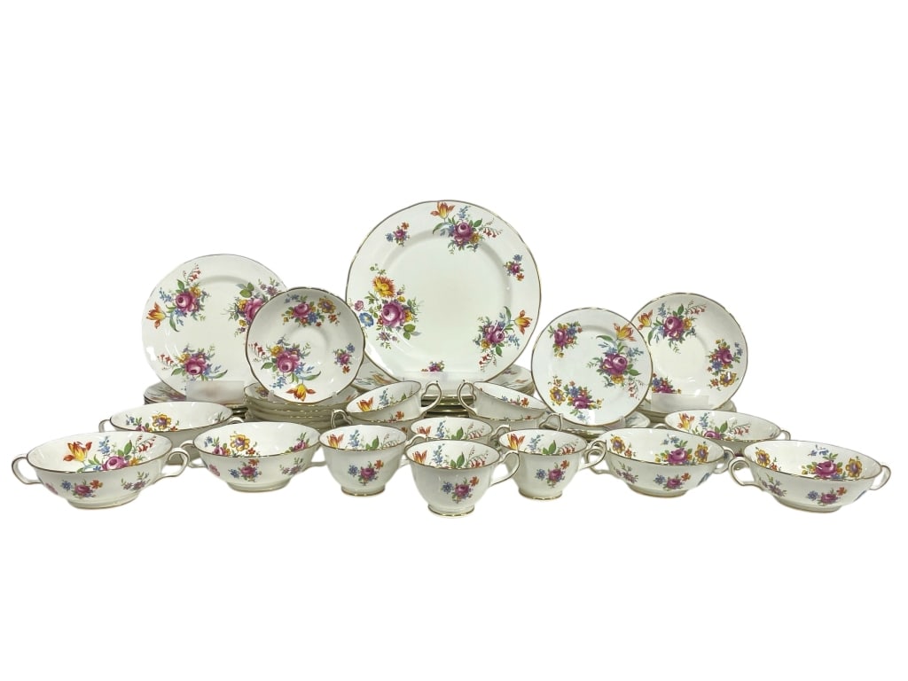 HAMMERSLEY & CO. BONE CHINA SET 46 PIECES: HAMMERSLEY & CO. BONE CHINA SET 46 PIECES -VERY GOOD PRE OWNED CONDITION -SET INCLUDES: (6) 5" DOUBLE HANDLE BOWLS, (8) 2.5" TEACUPS, (8) 5.5" SAUCERS, (4) 6.5" BOWL SAUCERS, (6) 8" PLATES, (8) 11" PL