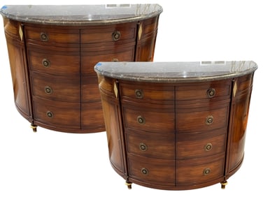 PAIR OF DEMILUNE MARBLE-TOP CHESTS 53"