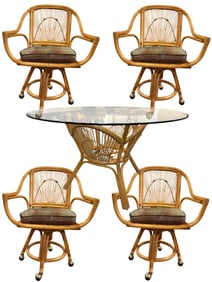 5 PIECE VINTAGE RATTAN DINING SET 47"