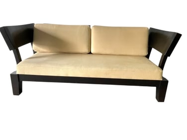 CONTEMPORARY JAPANESE BLACK LACQUER SETEE BENCH
