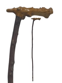 WOODEN WALKING CANE W/ KNOTTED ROOT HANDLE 41"