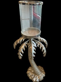 SILVER PALM HURRICANE FLOOR CANDLE HOLDER 41"