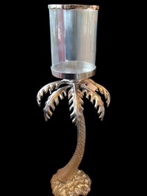 SILVER PALM HURRICANE FLOOR CANDLE HOLDER 47"