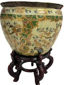 CHINESE FAMILLE VERTE STYLE FISH BOWL PLANTER 19"