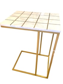 MODERN MARBLE & BRASS INLAY C-TABLE
