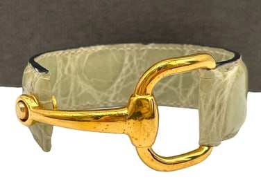 GUCCI GOLD HORSEBIT W/ GREEN LEATHER BRACELET