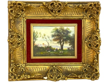 MINIATURE LANDSCAPE PASTORAL SCENE PAINTING 12.5"