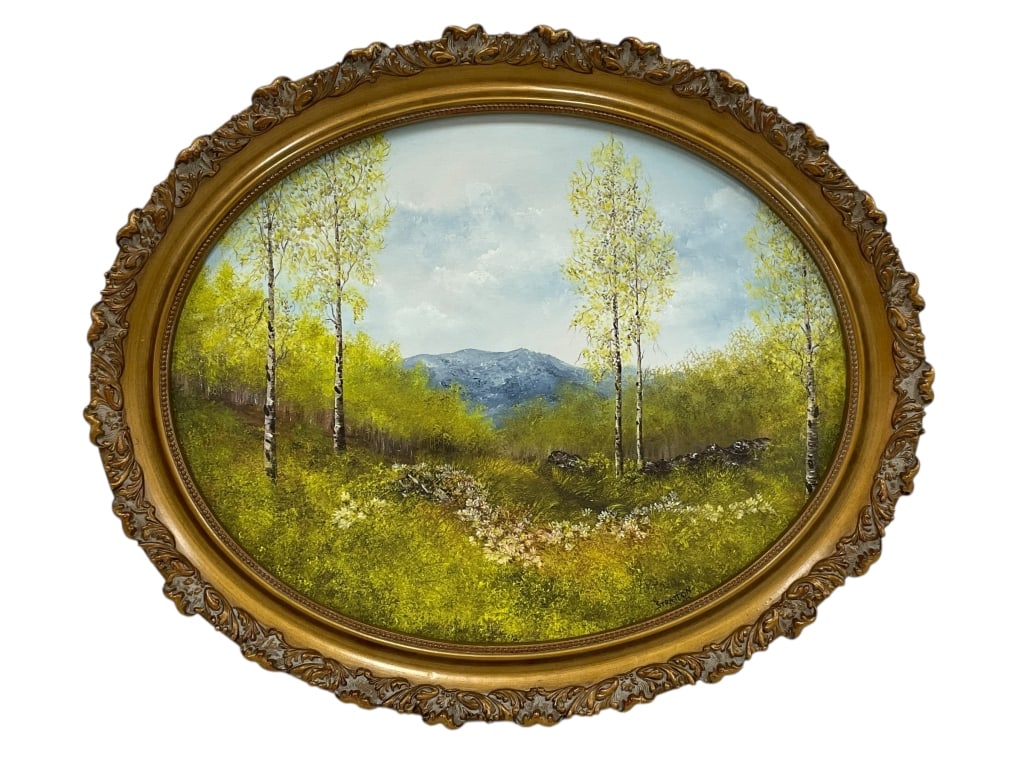 SIGNED LANDSCAPE OIL PAINTING BY STRATTON 23" (1 of 5)