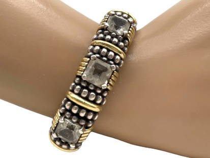 CAVIAR 18K GOLD & STERLING BRACELET 109.41G: CAVIAR 18K GOLD & STERLING BRACELET 109.41G -VERY GOOD PRE OWNED CONDITION -750 STAMP AND 925 STAMP -109.41G -APPROX 7.5" -JA 031325 / RL 061125 &nbsp;
