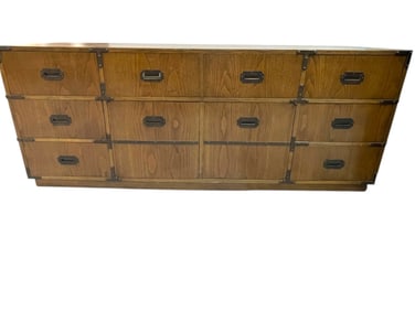 VINTAGE CAMPAIGN-STYLE NINE-DRAWER DRESSER 74"