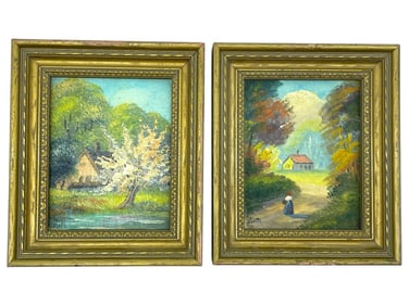 CARL ROTH MINIATURE LANDSCAPE PAINTINGS 5.5" PAIR