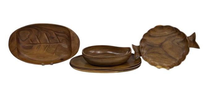 COLLECTION OF 6 VINTAGE MONKEY POD WOOD TRAYS 22"