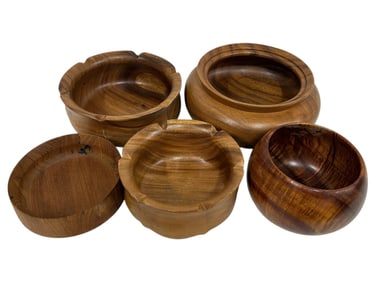 5 VINTAGE MONKEY POD WOOD BOWLS 10"