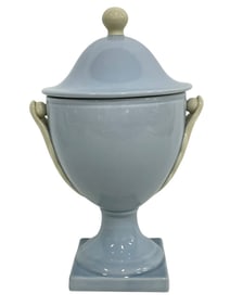 GLOBAL VIEWS ART DECO LIGHT BLUE LIDDED VASE 12.5"