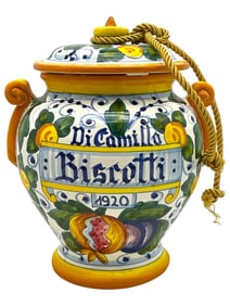 HAND-PAINTED ITALIAN CERAMIC BISCOTTI JAR 9.5"