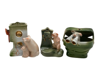 LOT OF 3 GERMAN PORCELAIN HUMOROUS PIG FIGURINES