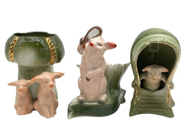 LOT OF 3 GERMAN PORCELAIN HUMOROUS PIG FIGURINES