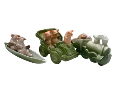 LOT OF 3 GERMAN PORCELAIN HUMOROUS PIG FIGURINES