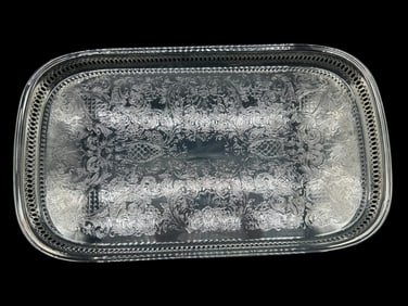 VINTAGE SILVERPLATED RECTANGULAR GALLERY TRAY