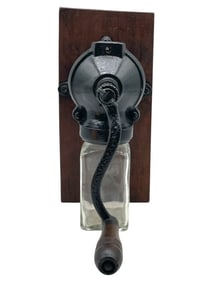 WALL-MOUNTED CAST IRON AND GLASS COFFEE GRINDER