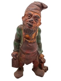 VINTAGE CAST IRON GNOME DOORSTOP 10"
