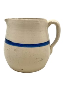 VINTAGE STONEWARE CREAM PITCHER W/ BLUE BAND 6.5"