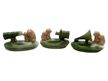3 GERMAN PORCELAIN PIG FIGURINE TRINKET DISHES