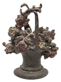 VINTAGE CAST IRON FLOWER BASKET DOORSTOP