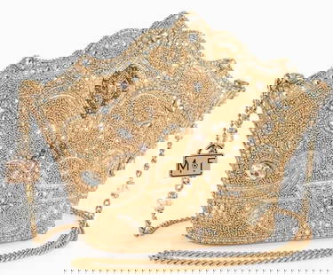 NEW MARY FRANCES GOLDEN RULE CROWN CROSSBODY: NEW MARY FRANCES GOLDEN RULE CROWN CROSSBODY_x005F The 'Golden Rule' purse is fit for royalty, with its dazzling crown-shaped design dripping in gold beads and sparkling crystals. This showstopper wil