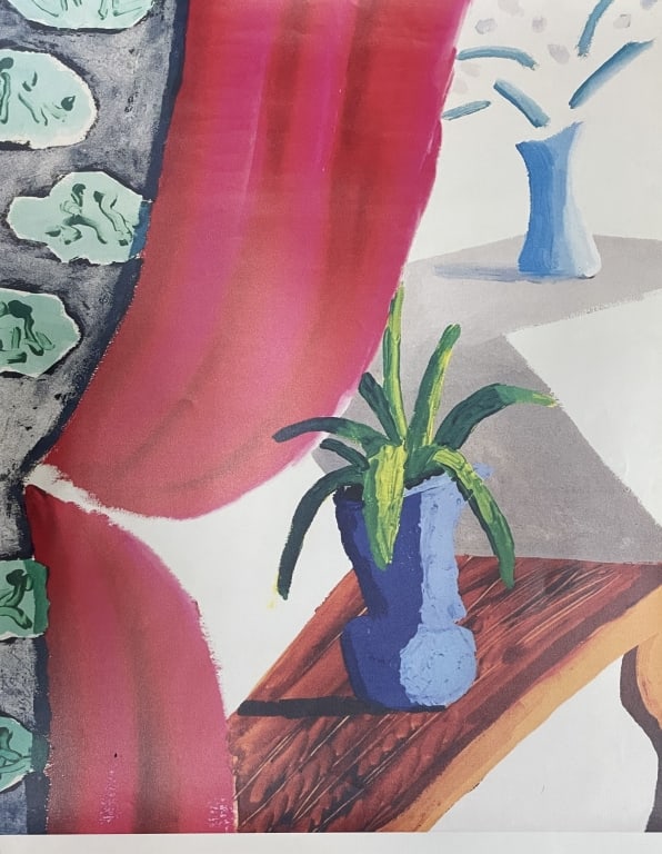 SIGNED DAVID HOCKNEY STILL LIFE W MAGENTA CURTAIN (1 of 4)
