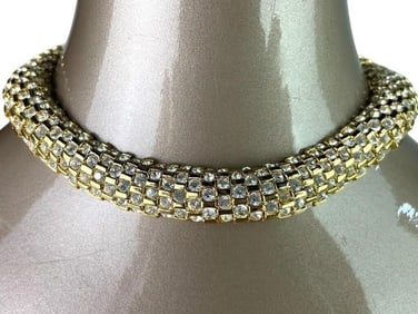 ST. JOHN SWAROVSKI CRYSTAL GOLD NECKLACE W BOX