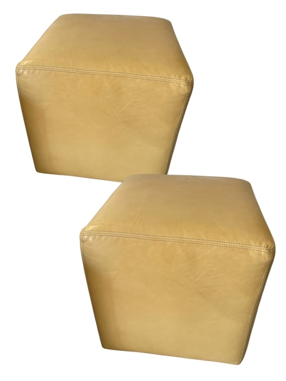 LEATHER CUBE STOOL OTTOMANS ON CASTERS 18" (1 of 7)
