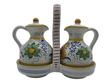 HAND-PAINTED DERUTA ITALY MAJOLICA OIL & VINEGAR