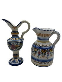 PAIR OF HAND-PAINTED MINIATURE PITCHERS 7"