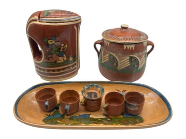 LOT OF HAND-PAINTED MEXICAN TONALA-STYLE POTTERY