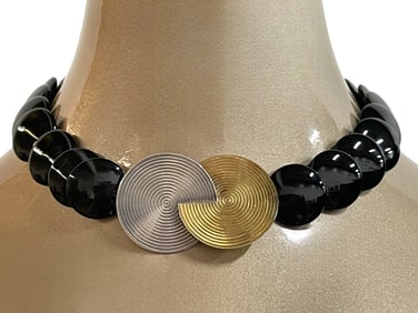 GEDI VTG STERLING DISK AND BLACK DISK NECKLACE