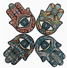 NEW EVIL EYE CERAMIC COASTER TRIVET SET