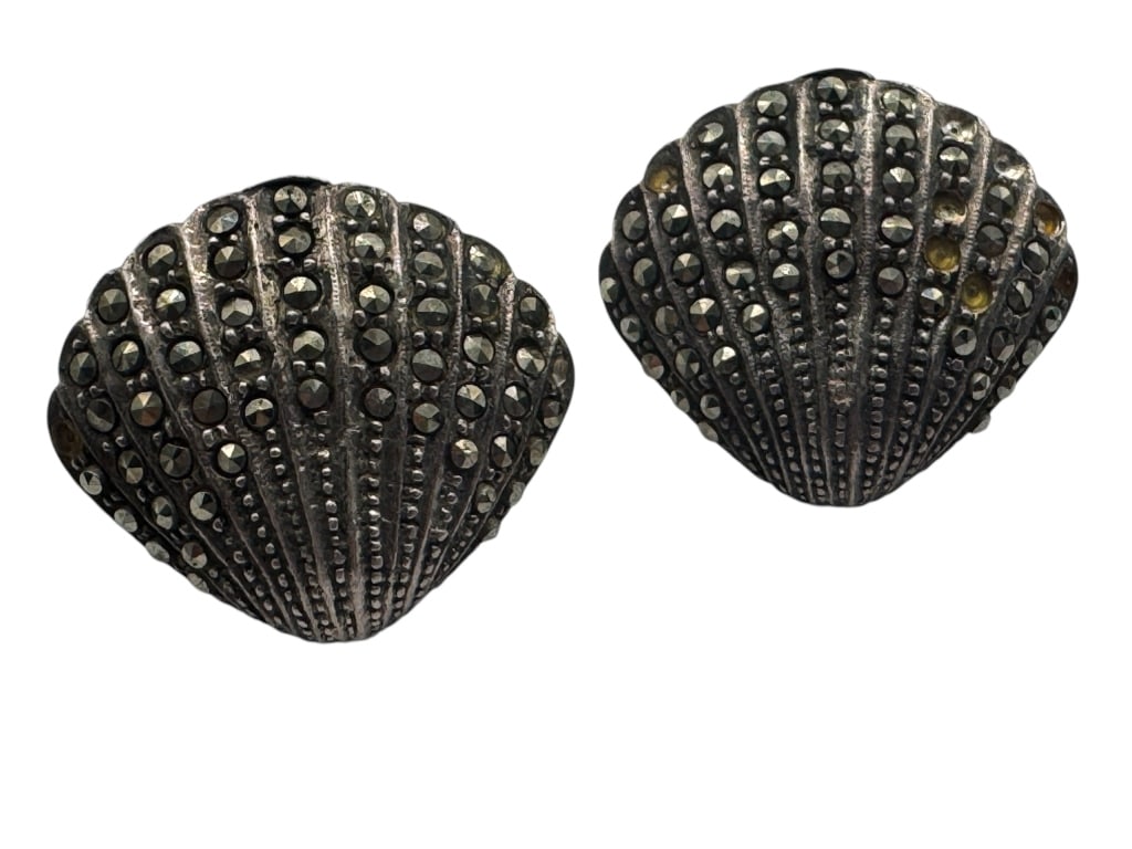 VINTAGE SHELL-SHAPED MARCASITE CLIP-ON EARRINGSVII (1 of 2)