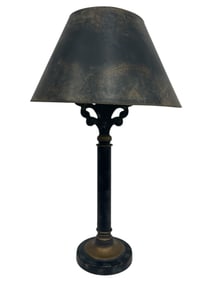 VINTAGE BLACK AND BRONZE TABLE LAMP 31"