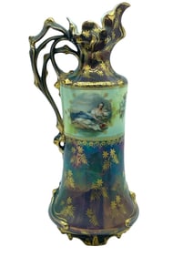 GERMAN PORCELAIN GILT EWER 11"