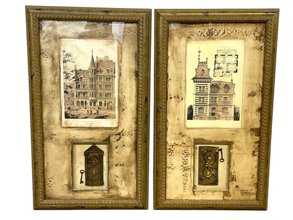 PAIR OF FRAMED ARCHITECTURAL PRINTS 36.5" (1 of 6)