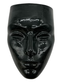 MODERNIST BLACK CERAMIC FACE WALL MASK 7"
