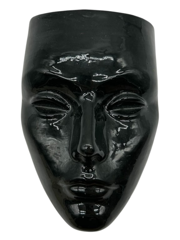MODERNIST BLACK CERAMIC FACE WALL MASK 7" (1 of 6)