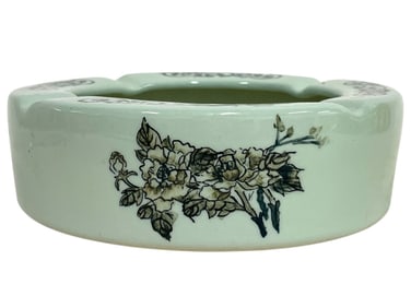 VINTAGE CERAMIC ASHTRAY WITH FLORAL MOTIF 8"