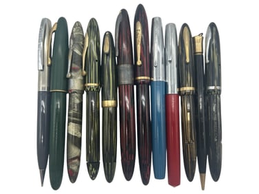LOT OF 12 VINTAGE FOUNTAIN PENS & PENCILS 6"
