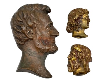 COLLECTION OF 3 BRONZE BUST RELIEFS 3"